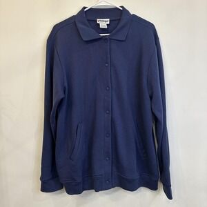 Women's National Brand Blue Snap Button Sweatshirt Jacket Cardigan XL RARE